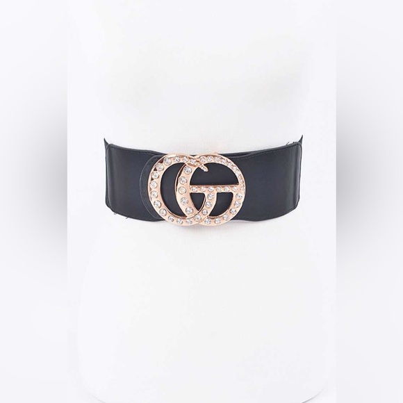 Oversized Metal Buckle Accented Elastic Statement Belt - Picture 1 of 5